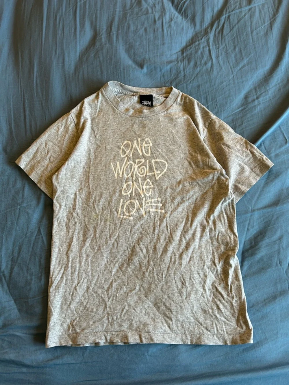 Vintage 90s Stussy One World One Love T Shirt Double Sided Fits Medium Made USA - Picture 1 of 5
